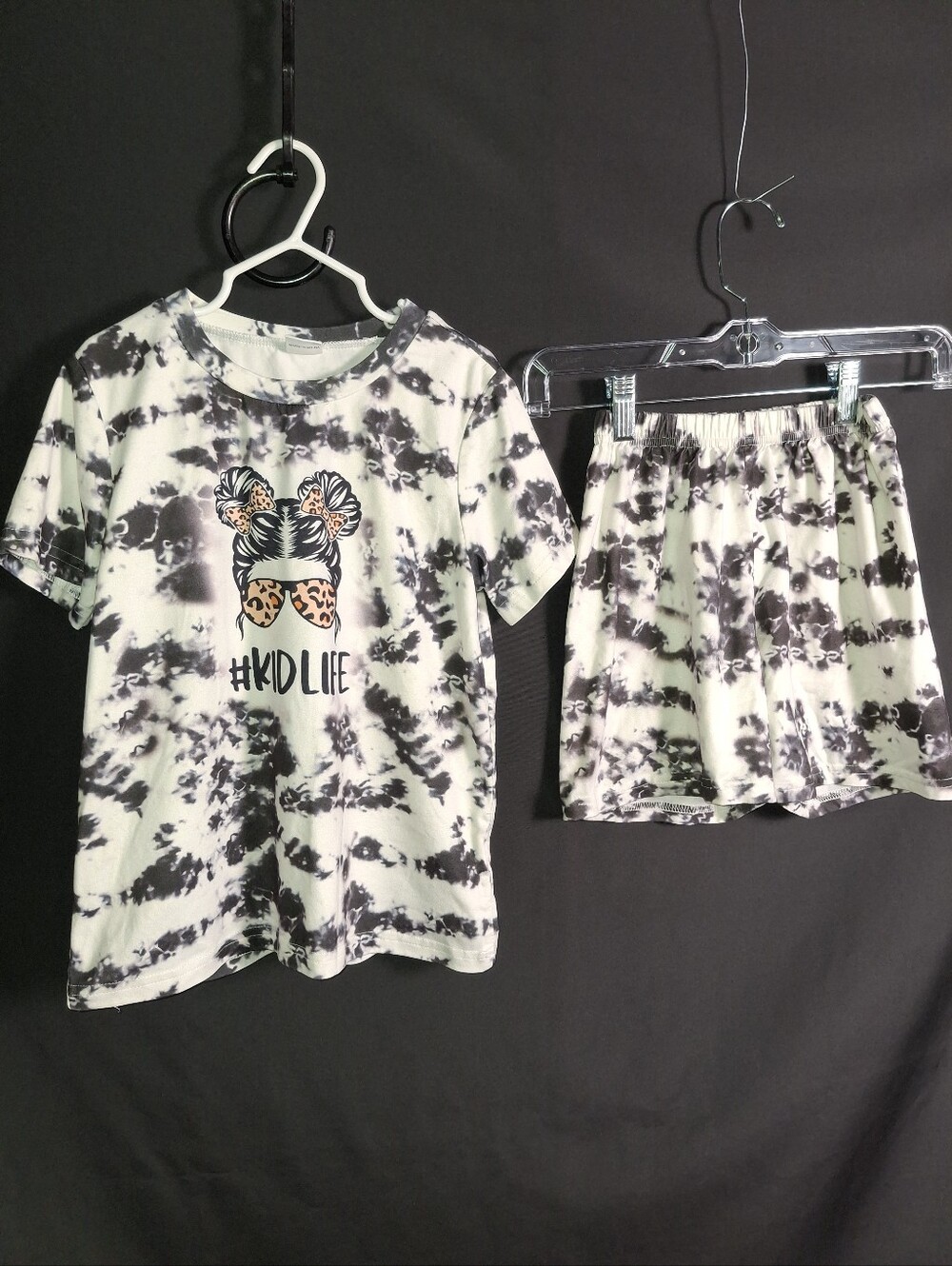 Kids Tie-Dye Short Set - Black & White